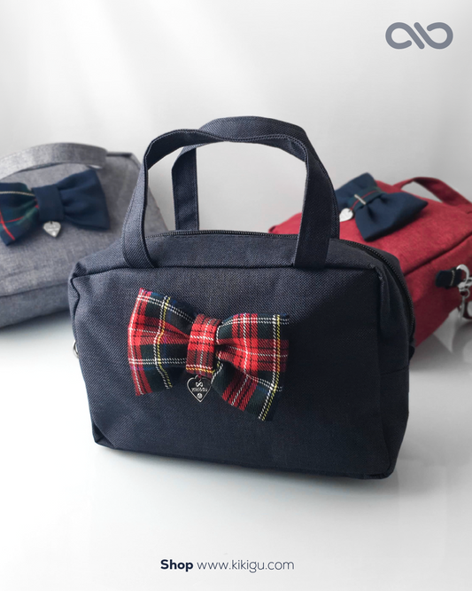 Bolsa Azul com Laço Xadrez Escocês