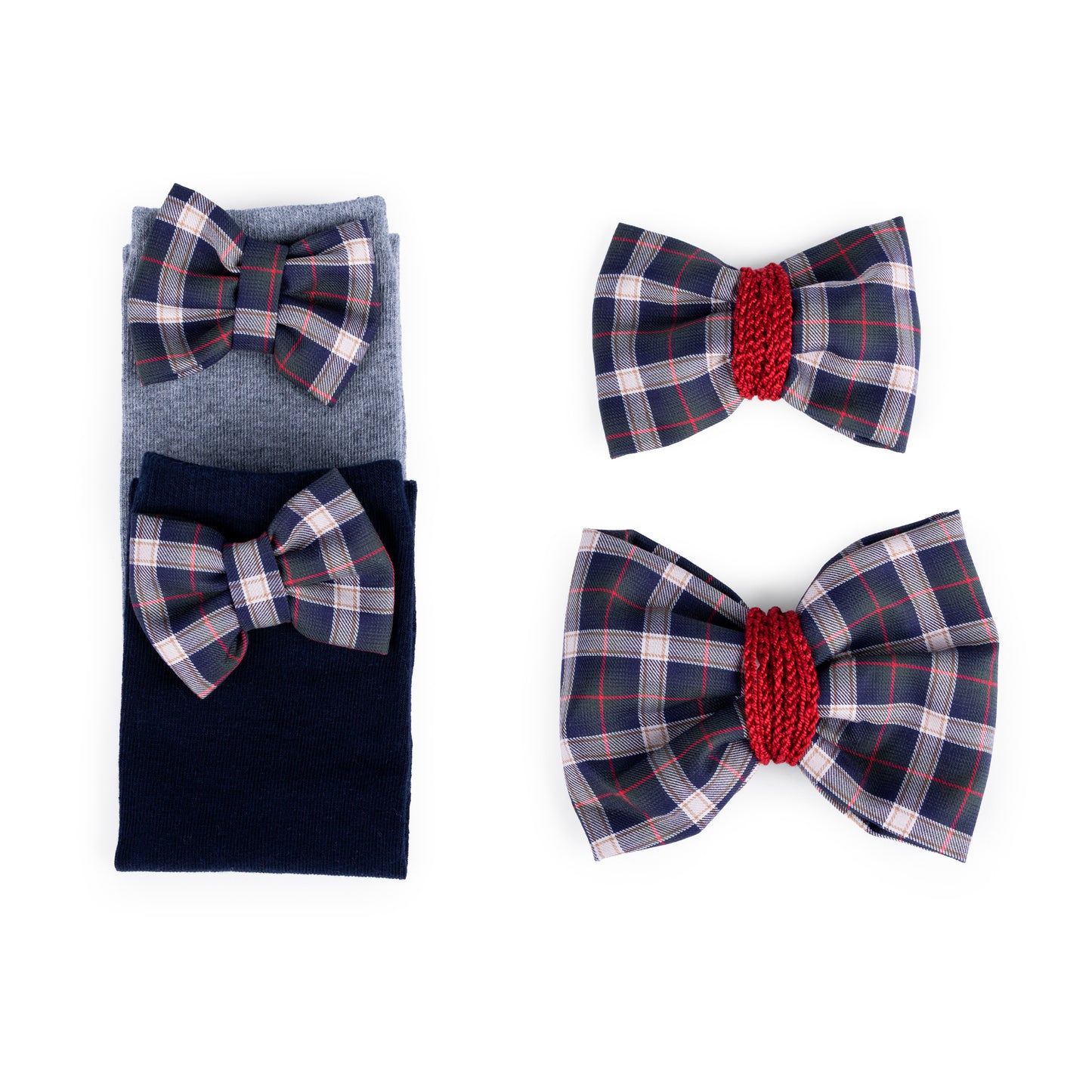 Meias Elegance Kids Azuis com Laço xadrez e crochet