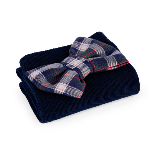 Meias Elegance Kids Azuis com Laço xadrez e crochet