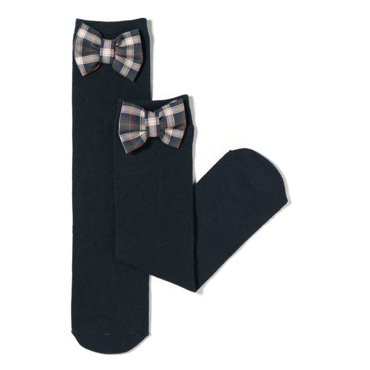 Meias Elegance Kids Azuis com Laço xadrez e crochet