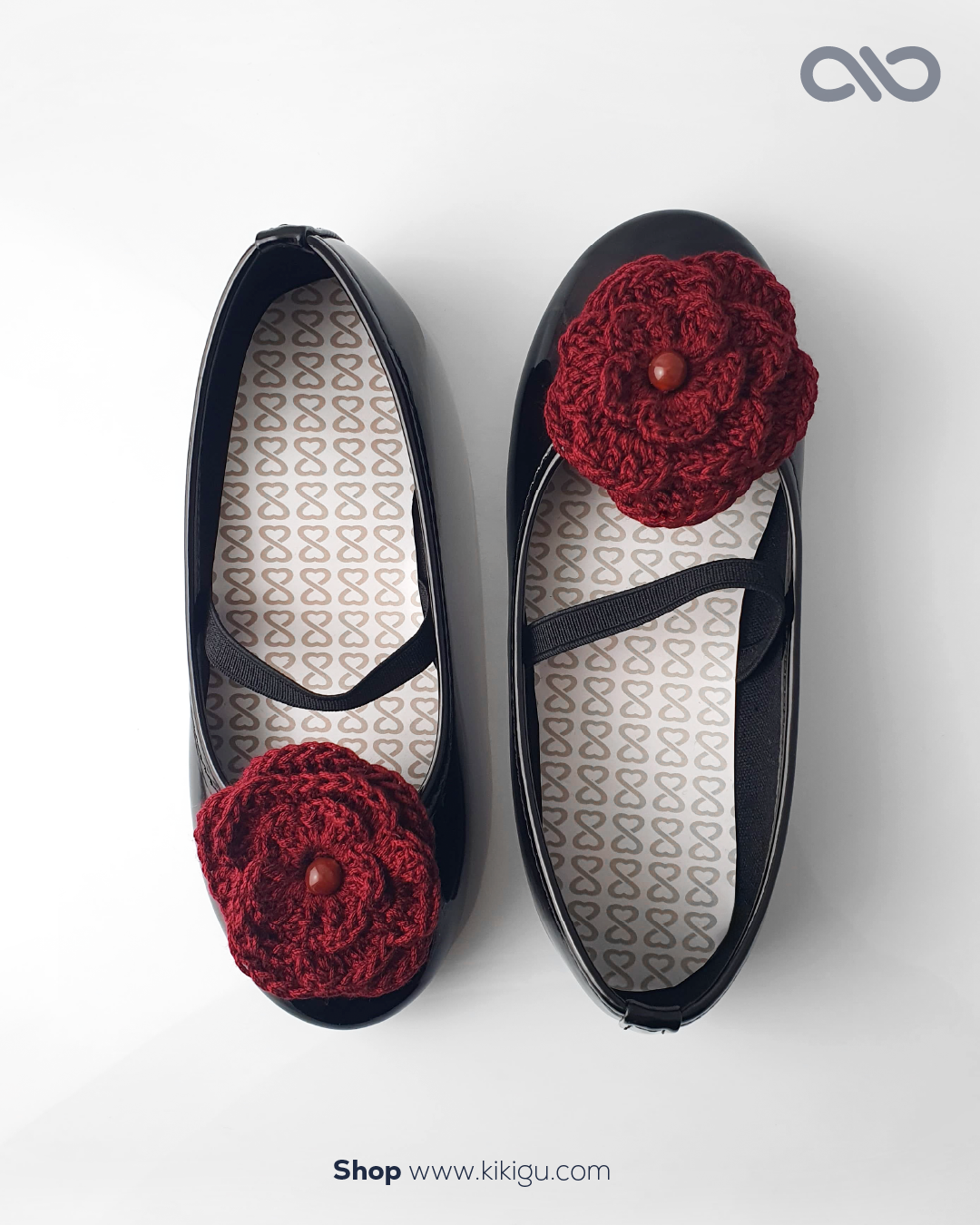 Flor Crochet Vermelha com aplique para decoração de sapatos