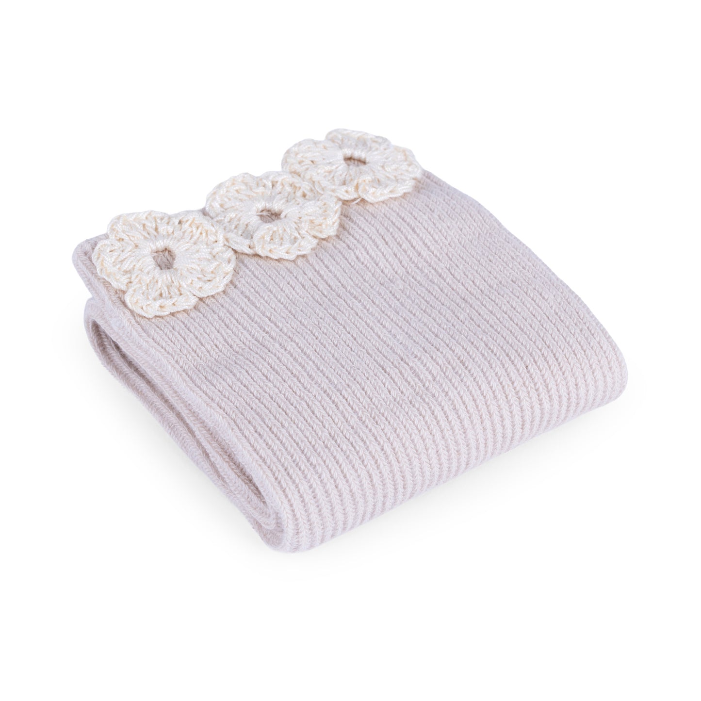 Meia Elegance Kids Bege com aplicação de flores em crochet